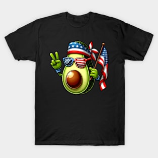 Avocado American USA Flag Sunglasses 4th of July Avocado T-Shirt